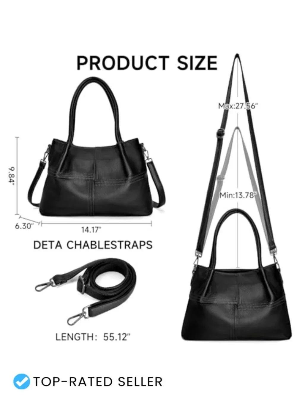 Vegan Leather Tote Handbag with Adjustable Strap, Crossbody Bag
